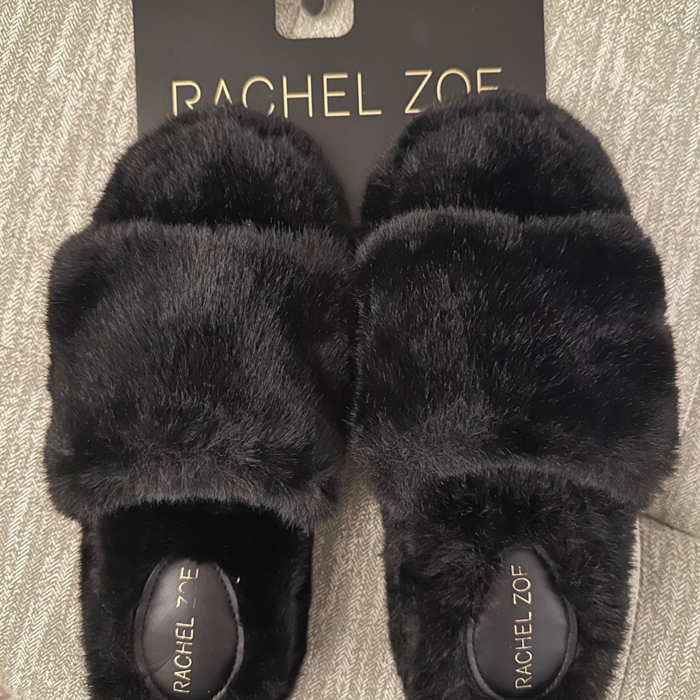 Rachel Zoe Black Faux Fur Slippers